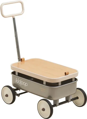 kidpop PULA-Wild Vagón de Arrastre 3 en 1 para Niños, Andador de Empuje para Niños Pequeños de 2.5-8 años, Cubierta de Madera Extraíble y Manillar