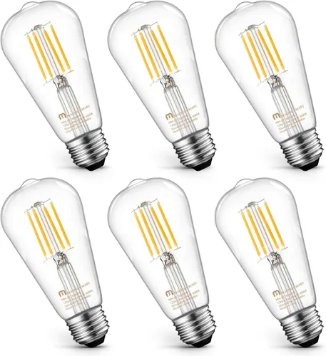 MASTERY MART Paquete de 6 bombillas Edison vintage, bombilla LED E26 de 5.5 W equivalente a 60 W, regulable, blanco frío de 4000 K, ST19 antiguo de