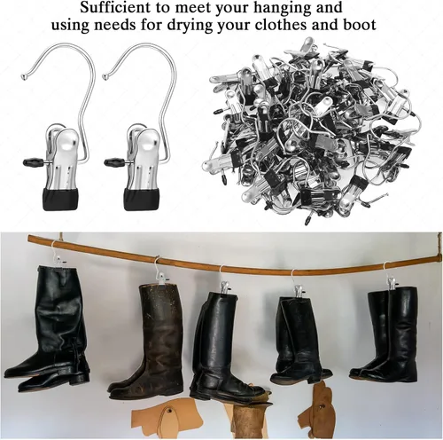 Miniatura 4 de 150 Piezas Ganchos Colgadores para Botas Clips Ganchos para Lavandería Colgadores de Acero Inoxidable Pinzas para Ropa Colgadores Portátiles