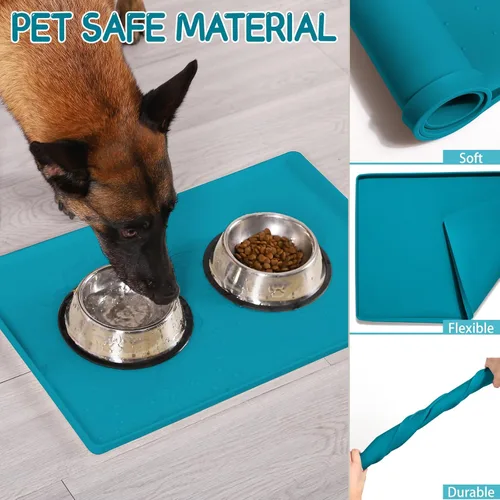Miniatura 5 de MateeyLife Tapete de silicona para comida para gatos y perros para pisos, impermeable, antideslizante para alimentos y agua, tapete de alimentación