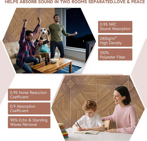 Miniatura 7 de TO-TH Paneles acústicos de pared, paquete de 6 unidades de tamaño total de 72 x 48 pulgadas, paneles acústicos decorativos autoadhesivos para pared