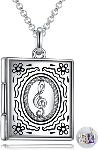 Collar con medallón de fotos de plata de ley 925 con diseño de libro que sostiene fotos, regalos de cumpleaños para mujeres y madres