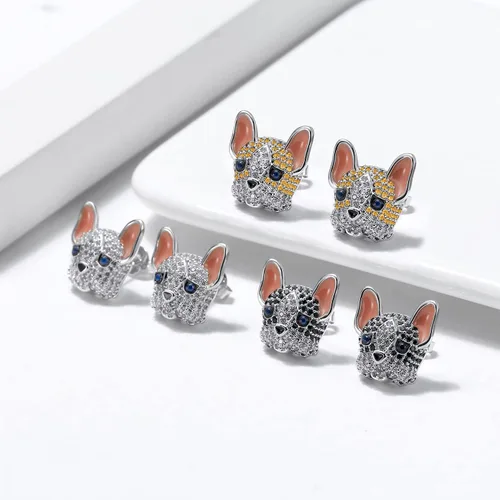 Miniatura 5 de Frenchie Dog Earrings for Women and Girls by Ginger Lyne, CZ French Bulldog or Boston Terrier Stud Earring Cubic Zirconia