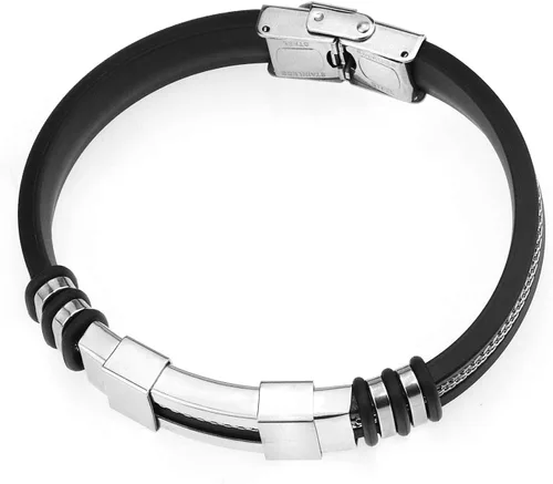 Miniatura 5 de Suyi Pulsera ajustable de silicona para hombre, pulsera de acero inoxidable