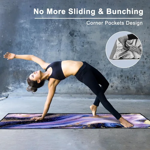 Miniatura 3 de QiyI Toalla para Esterilla de Yoga con Bolsillos en las Esquinas, Toallas de Yoga Antideslizantes que Absorben el Sudor para Yoga Caliente, Mantas