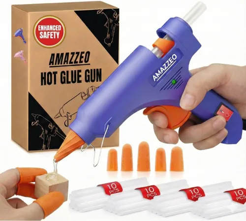 Miniatura 8 de Juego de mini pistola de pegamento caliente y palos de 40 piezas con 5 dedos tapas de seguridad – Pistola de uso doméstico y niños, pistola de Rosa