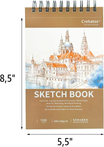 Miniatura 4 de Crehatos Cuaderno de bocetos pequeño de 5.5 x 8.5 pulgadas, bloc de bocetos encuadernado en espiral superior, 100 hojas cada uno de papel de dibujo