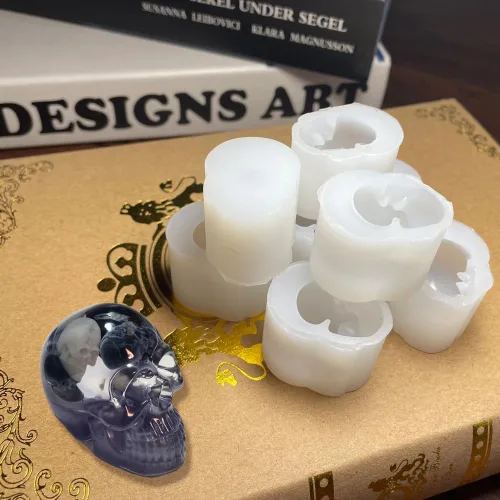 Miniatura 7 de Paquete de 8 moldes de silicona de resina de calavera, kit de moldes de vela con cabeza de calavera 3D para pulseras de resina, arcilla, fundición