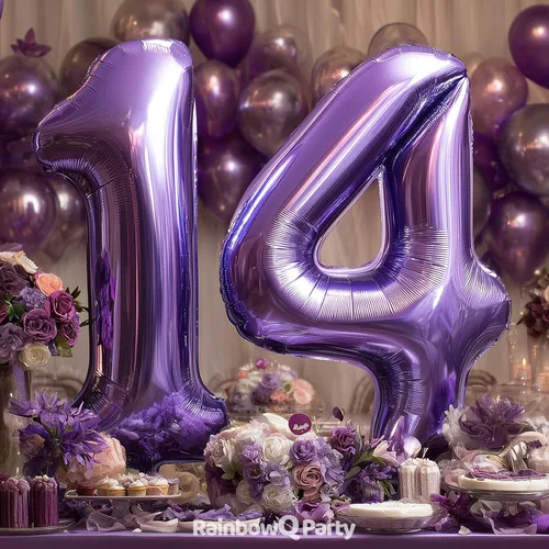 Miniatura 4 de Globo de número 0 de 40 pulgadas de RainbowQ Party, grande, color púrpura, para niños o niñas, números del 0 al 9, de papel de aluminio y Mylar