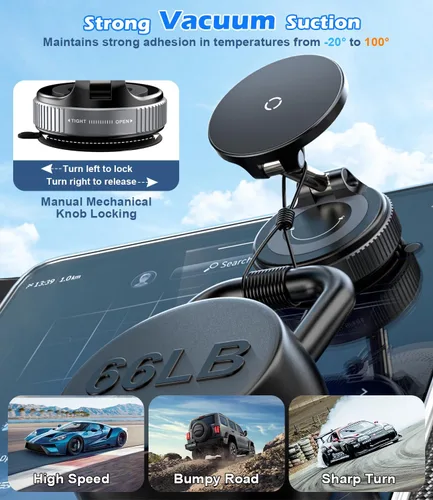 Miniatura 5 de Cargador inalámbrico de 15 W, soporte magnético para teléfono de automóvil [ventosa al vacío] Soporte de automóvil ajustable y plegable de 360°