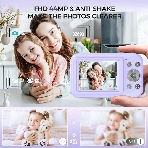 Miniatura 2 de Cámara digital, FHD 1080P 44MP cámara de vlogging con tarjeta de 32 GB, zoom 16X antivibración, cámara digital compacta de punto de viaje y disparo