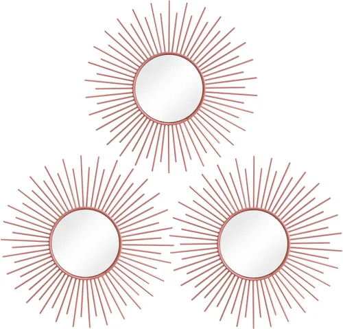 Miniatura 24 de Paquete de 3 espejos metálicos para pared, con diseño de rayos de sol, para decoración del hogar, arte decorativo para colgar en la pared para sala