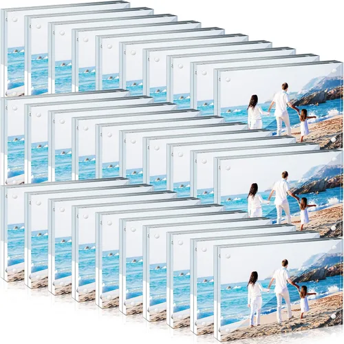 Miniatura 13 de Handepo Paquete de 30 marcos de fotos acrílicos transparentes de 4 x 4 pulgadas, marcos de fotos magnéticos de doble cara, 0.787 in de grosor, sin