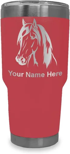 Miniatura 40 de LaserGram Vaso aislado al vacío de 20 onzas, cabeza de caballo 1, grabado personalizado incluido (negro)