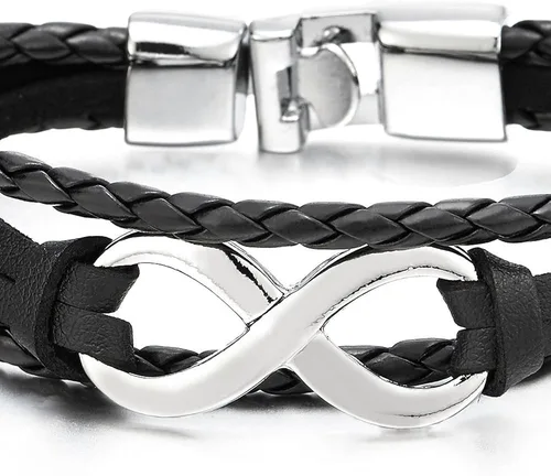 Miniatura 2 de COOLSTEELANDBEYOND Infinity Love Number 8 - Pulsera de cuero para hombres y mujeres, pulsera de tres filas