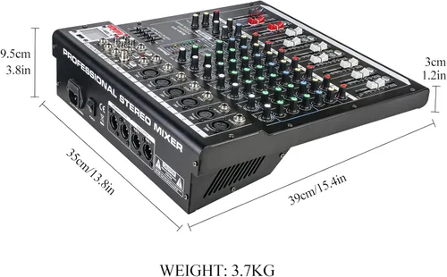 Miniatura 8 de Mezcladores DJ jindaaudio Consola de Mezcla de Audio de 8 Canales con Bluetooth, Interfaz de Audio USB con Alimentación Fantasma de 48V, Mesa
