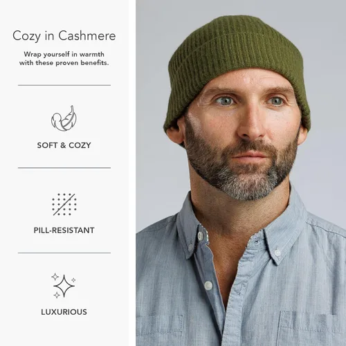 Miniatura 3 de Fishers Finery Sombrero con puños acanalados de cachemira 100% pura para hombre; ultra felpa