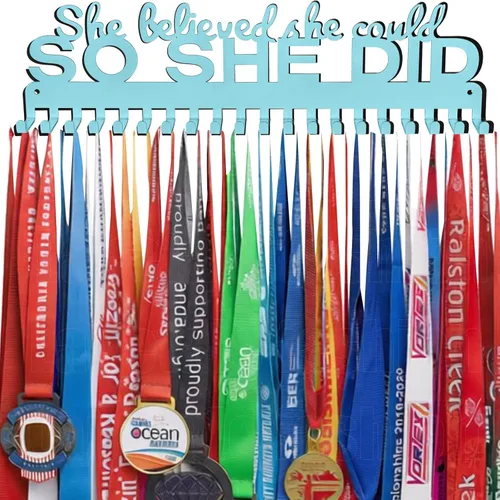 Miniatura 19 de Medal Hanger Display - She Believed She Could She Did - Personalized Medal Holder for Sport Race Runner Sturdy Steel Metal Plaque Over 63 Medals