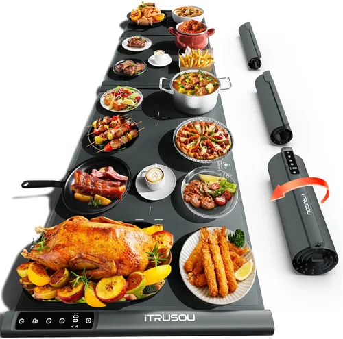 Miniatura 10 de iTRUSOU Estera de Calentamiento de Alimentos 25.2x16 – Bandeja Eléctrica Enrollable Extensible con 7 Ajustes de Temperatura, Temporizador de 99H,℃/℉