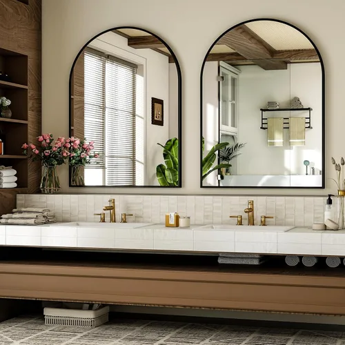 Miniatura 2 de Espejo de Baño con Arco, Espejo de Baño Arqueado de 20x30 pulgadas/Espejo de Tocador Montado en la Pared - Espejo de Pared con Marco de Metal Negro