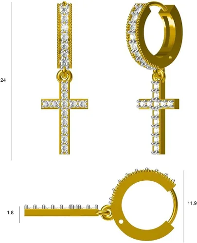 Miniatura 5 de TISHYA JEWELLERS Pendientes de aro colgantes con cruz de diamantes redondos de 2.00 quilates para hombre de oro amarillo de 14 quilates Fn, Piedra