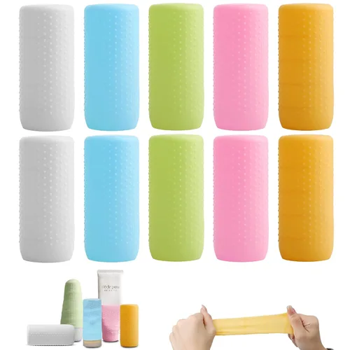 YUBIRD 10 fundas de silicona para botellas para artículos de aseo de viaje, fundas a prueba de fugas, esenciales de crucero para mujeres y hombres,