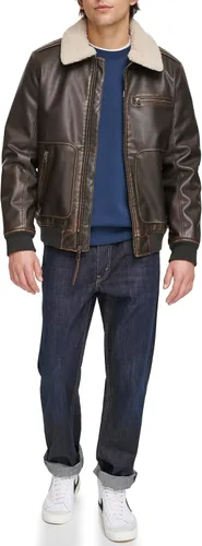 Miniatura 4 de Levi's Men's Faux Leather Aviator Bomber Jacket With Sherpa Collar
