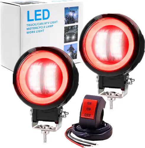 Miniatura 7 de Luces antiniebla de motocicleta Ourbest con interruptor, luces auxiliares de motocicleta de 3 pulgadas, luces led redondas halo, par de luces Rojo