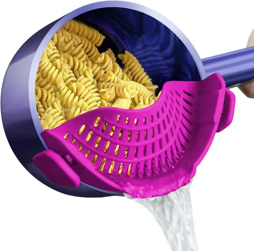 Miniatura 15 de AUOON - Colador grande con clip para todas las ollas y sartenes, colador de silicona de gran tamaño, diseño familiar, colador de pasta, colador