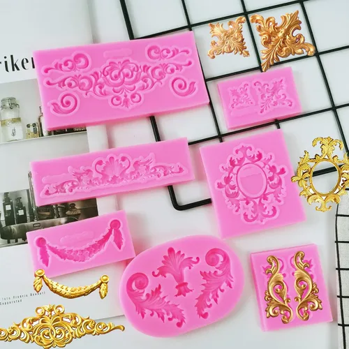 Miniatura 5 de Moldes de silicona para fondant de encaje de estilo barroco, 7 piezas, molde de flores de alivio, molde de filigrana 3D esculpido para decoración