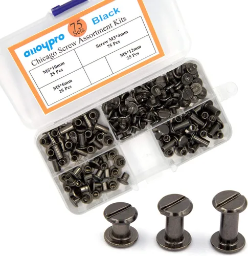 Miniatura 7 de ALLOYPRO 100 juegos de tornillos Chicago con destornillador de 3/16 pulgadas, remaches de cuero de 3/16 pulgadas, 10 tamaños, remaches de tornillo