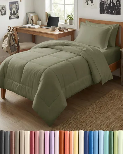 Miniatura 50 de Juego de edredón individual – Juego de ropa de cama en una bolsa de 5 piezas tamaño Queen – Edredón alternativo al plumón, sábana encimera, sábana