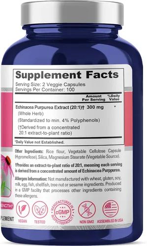 Miniatura 2 de NusaPure Echinacea Goldenseal, 400 mg, 300 cápsulas vegetales (sin OMG, vegano)