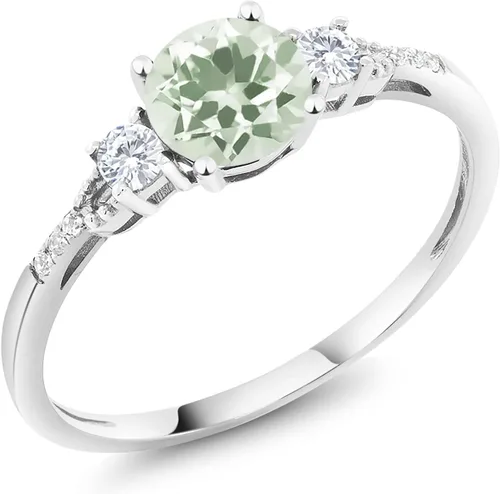 Miniatura 44 de Gem Stone King Anillo de compromiso de 3 piedras preciosas redondas de oro blanco de 10 quilates con piedra natal de 0.236 in con piedra natal