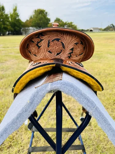 Miniatura 6 de RESISTANCE Western Kids - Sillín de caballo para montar a caballo, silla de montar a caballo para niños jóvenes, de cuero auténtico, diseño floral