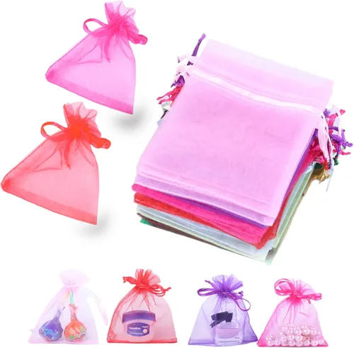 Miniatura 6 de LYSXP 100 piezas de bolsas de organza 5 x 7 pulgadas, bolsas de organza de malla con cordón para joyería, pequeñas bolsas de cordón para regalos