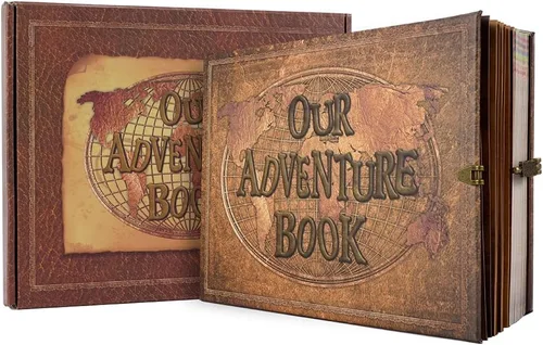 Miniatura 11 de Álbum de fotos scrapbook de tamaño grande de 12x12 pulgadas, 60 páginas, nuestro libro de aventuras con letras en relieve 3D retro, tapa dura