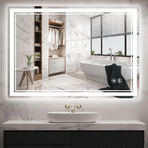 Miniatura 8 de Paquete de 2 espejos LED de baño de 24 x 36 pulgadas, espejo LED para baño, sin niebla, regulable, 3 colores, espejo de baño con luces, espejo