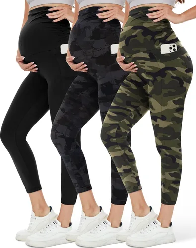 HLTPRO Paquete de 13 leggings de maternidad sobre el vientre, pantalones de maternidad con bolsillos para mujer, leggings de yoga para entrenamiento