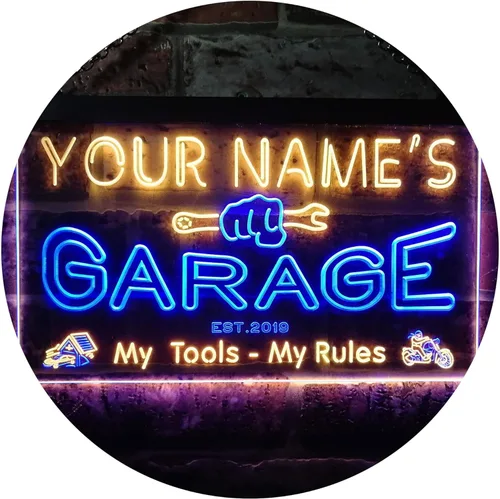 Miniatura 32 de ADVPRO personalizado: tu nombre, año de fundación, tema de garaje, cueva para hombres. Decoración con luz de neón LED de doble color, verde y Verde