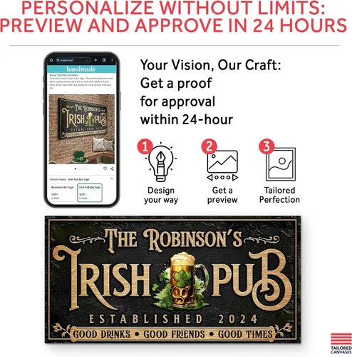 Miniatura 4 de TAILORED CANVASES - Letrero de pub irlandés personalizado - Decoración personalizada de bar y salón para bares caseros, sótanos y pubs - Arte