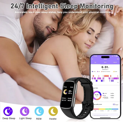 Miniatura 4 de Rastreador de actividad física con frecuencia cardíaca 24/7, oxígeno en sangre, rastreador de sueño, reloj de fitness impermeable de 1.47 pulgadas