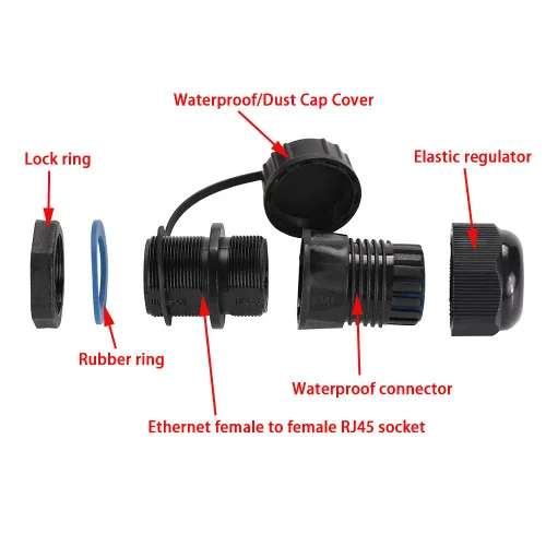 Miniatura 2 de 5PCS Montaje en Panel RJ45 Conector Impermeable Cat5/5e/6 Ethernet LAN Cable Acoplador con Impermeable/Cubierta de Tapa de Polvo para Red Exterior