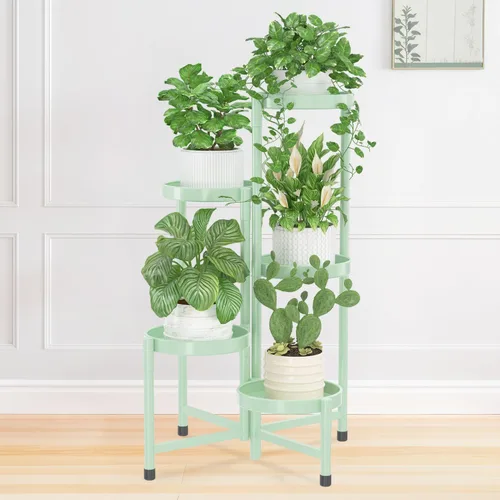 Miniatura 10 de iDavosic.ly Soporte para plantas para interiores y exteriores, estante esquinero de metal de 5 niveles, estante alto plegable para orquídeas