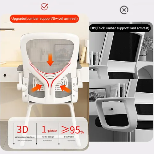Miniatura 6 de Silla de oficina ergonómica, silla de escritorio con respaldo de malla alta con reposabrazos abatible de 90°, cómoda silla de trabajo, silla