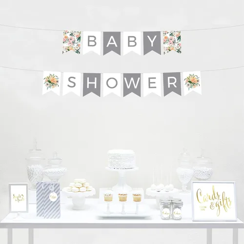 Miniatura 2 de Andaz Press Colección de baby shower, fiesta de jardín floral coral melocotón, banderines colgantes con cuerda, baby shower, 5 pies, 1 juego