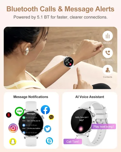 Miniatura 4 de Reloj inteligente para mujer, pantalla táctil HD de 1.27 pulgadas, llamadas Bluetooth, frecuencia cardíaca y seguimiento del sueño, más de 100 modos