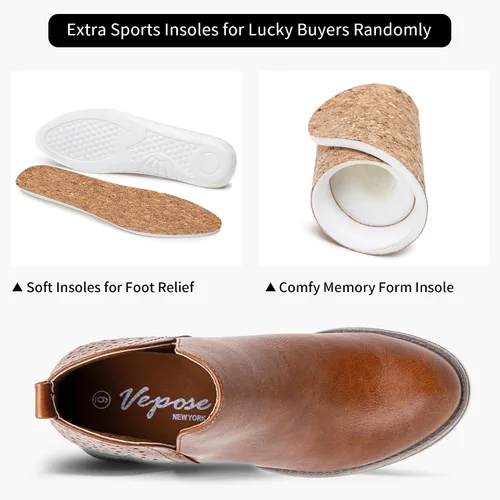 Miniatura 5 de VEPOSE botas al tobillo para mujer con tacón bajo y grueso, con perforaciones, botas de vaquero