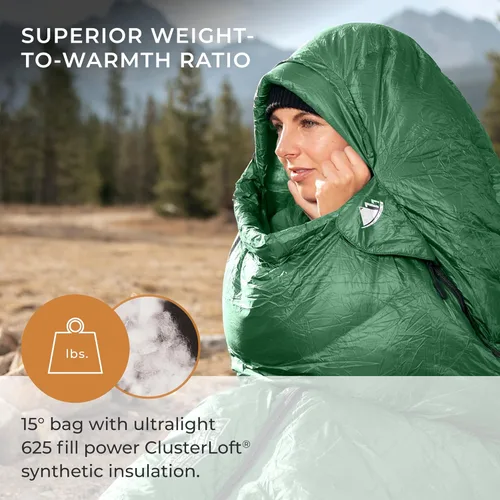 Miniatura 2 de Hyke & Byke Katahdin 32 F - Saco de dormir para senderismo y mochilero – 4 estaciones, 625FP ultraligero – Resistente al agua – Gris carbón – Corto