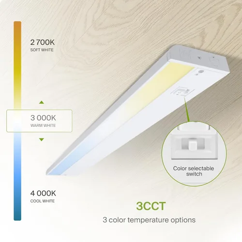 Miniatura 6 de ASD Iluminación LED de 45 cm para debajo del gabinete enchufable o cableada, interruptor alto/bajo/apagado, 8W 120V 3 CCT 2700K/3000K/4000K CRI90+